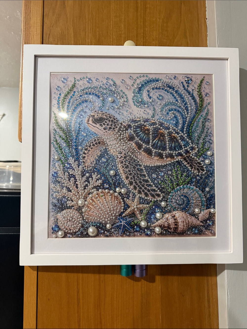 Ocean Turtle Diamond Embellished Wall Art - Blue
